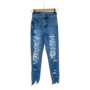 American Eagle High Waisted Distressed Skinny Jeans Size 000